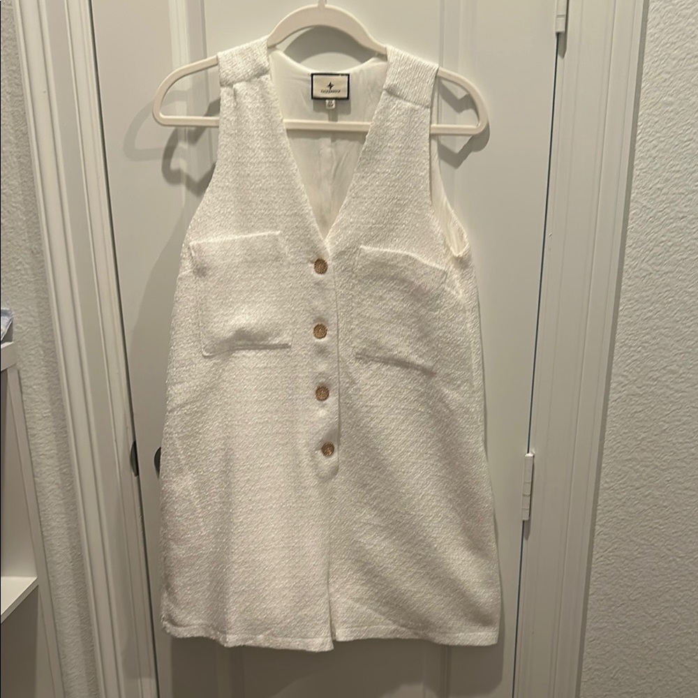 White Sleeveless Button-Down Romper